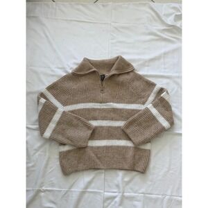 H&M Tan Quarter Zip Oversized Knit Striped Cardigan Size XS